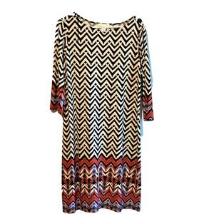 London Times Dress Women Size 16 Knee Length Black White Chevron Stretch